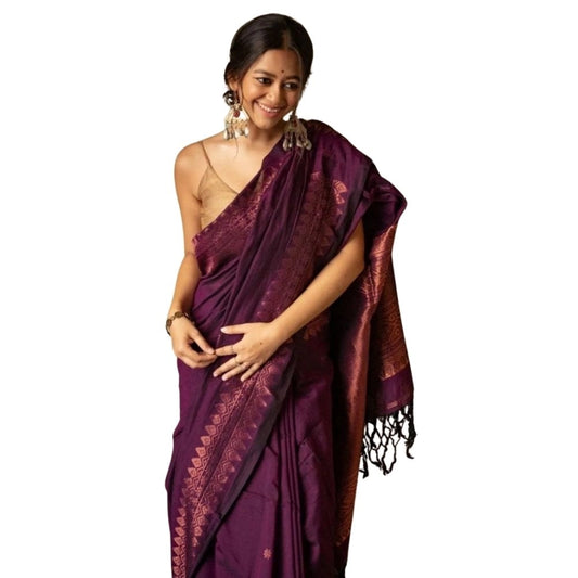 Women's Silk Printed Saree With Unstitched Blouse 5.5Mtr (Wine) - VANSHELLE