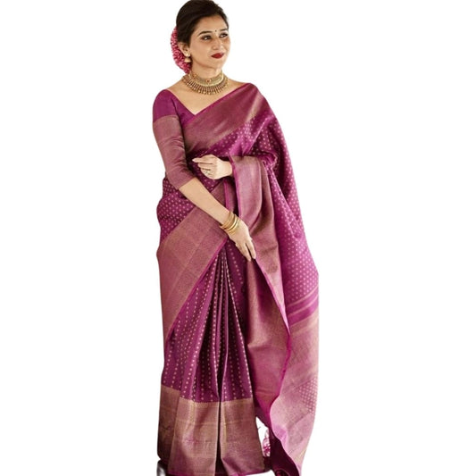 Women's Silk Printed Saree With Unstitched Blouse 5.5Mtr (Purple) - VANSHELLE