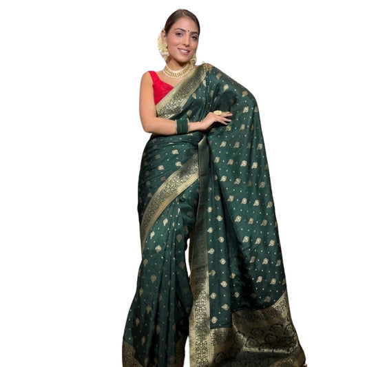 Women's Silk Printed Saree With Unstitched Blouse 5.5Mtr (Green) - VANSHELLE