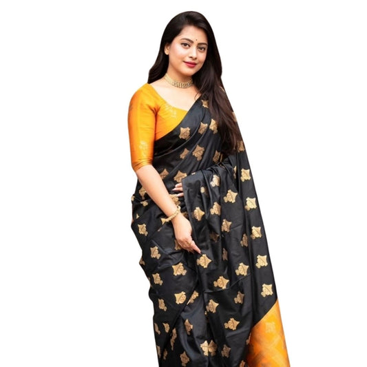 Women's Silk Printed Saree With Unstitched Blouse 5.5Mtr (Yellow) - VANSHELLE