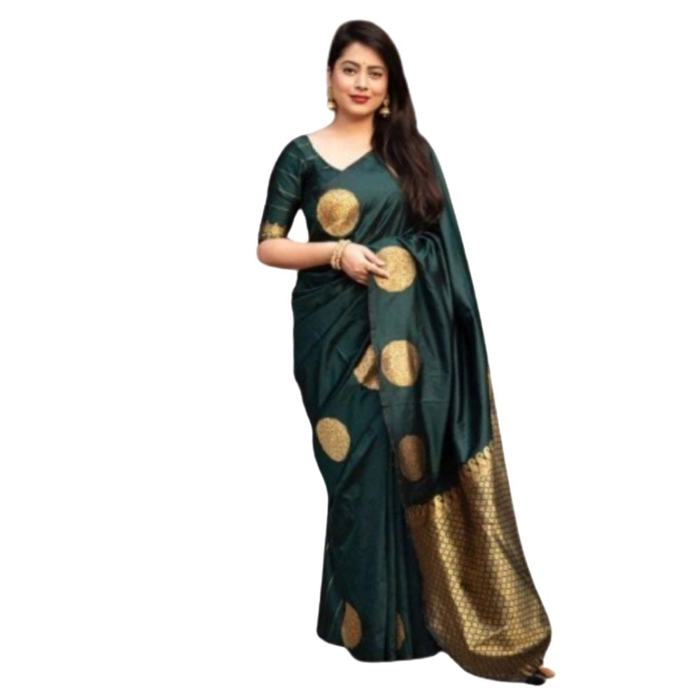 Women's Silk Printed Saree With Unstitched Blouse 5.5Mtr (Green) - VANSHELLE