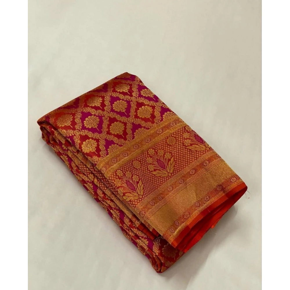 Women's Silk Printed Saree With Unstitched Blouse 5.5Mtr (Red) - VANSHELLE
