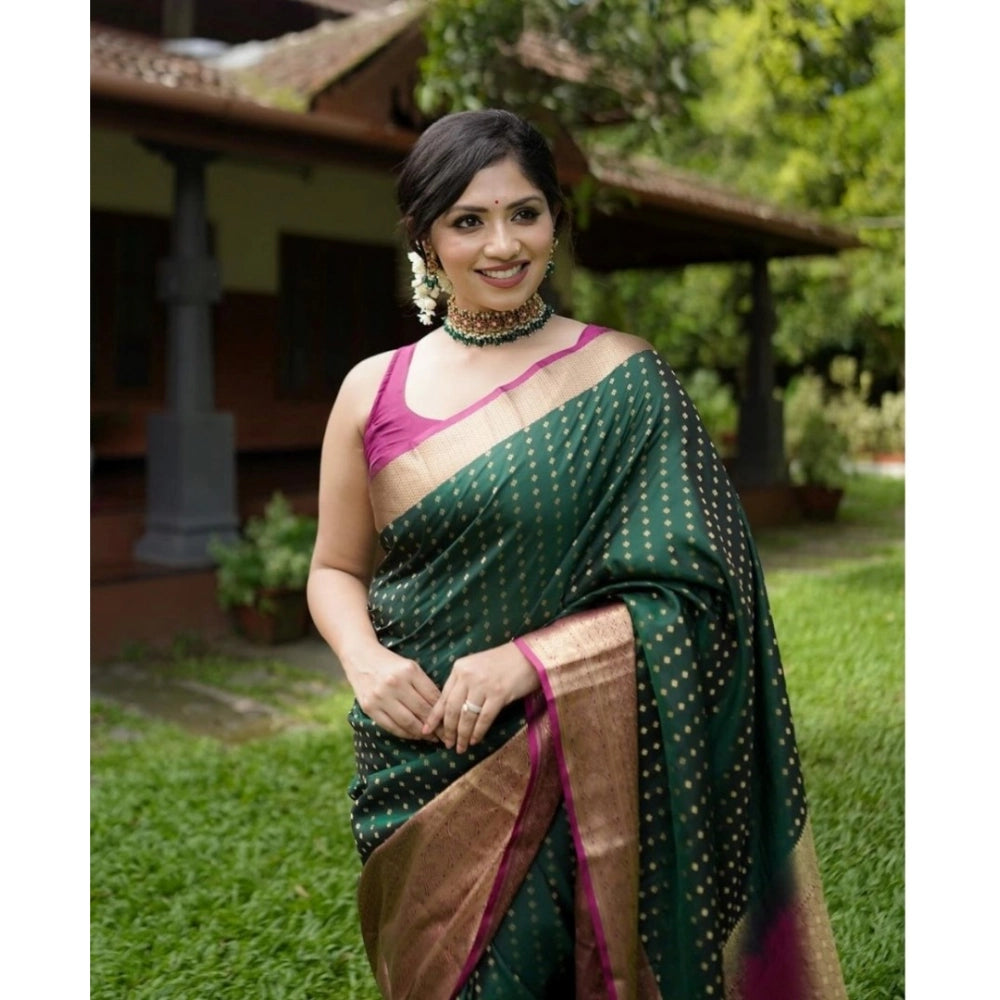 Women's Silk Printed Saree With Unstitched Blouse 5.5Mtr (Green) - VANSHELLE