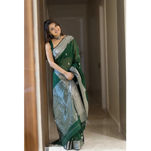 Women's Cotton Printed Saree With Unstitched Blouse 5.5Mtr (Green) - VANSHELLE