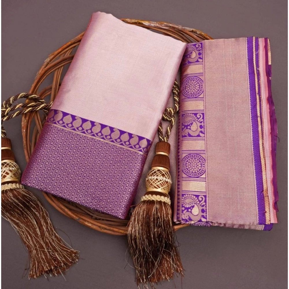 Women's Silk Printed Saree With Unstitched Blouse 5.5Mtr (Purple) - VANSHELLE