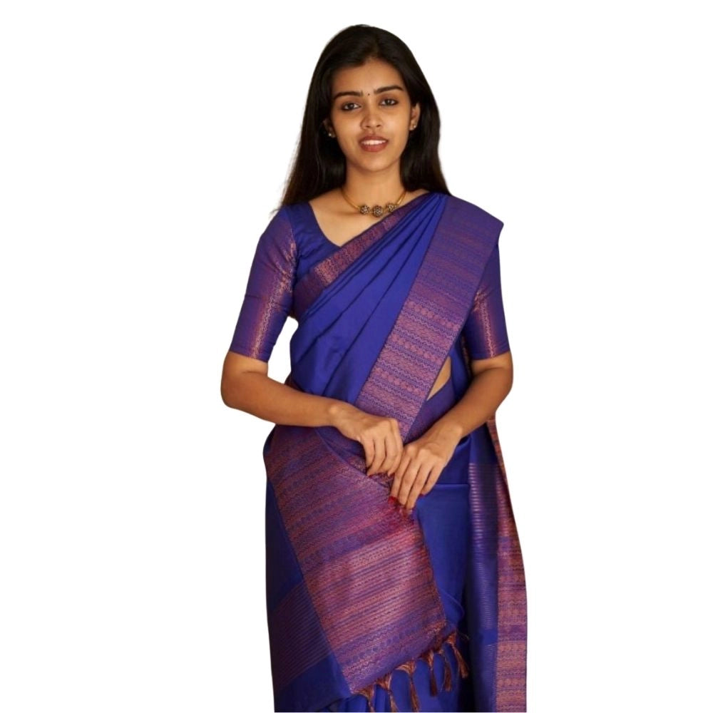 Women's Silk Printed Saree With Unstitched Blouse 5.5Mtr (Blue) - VANSHELLE