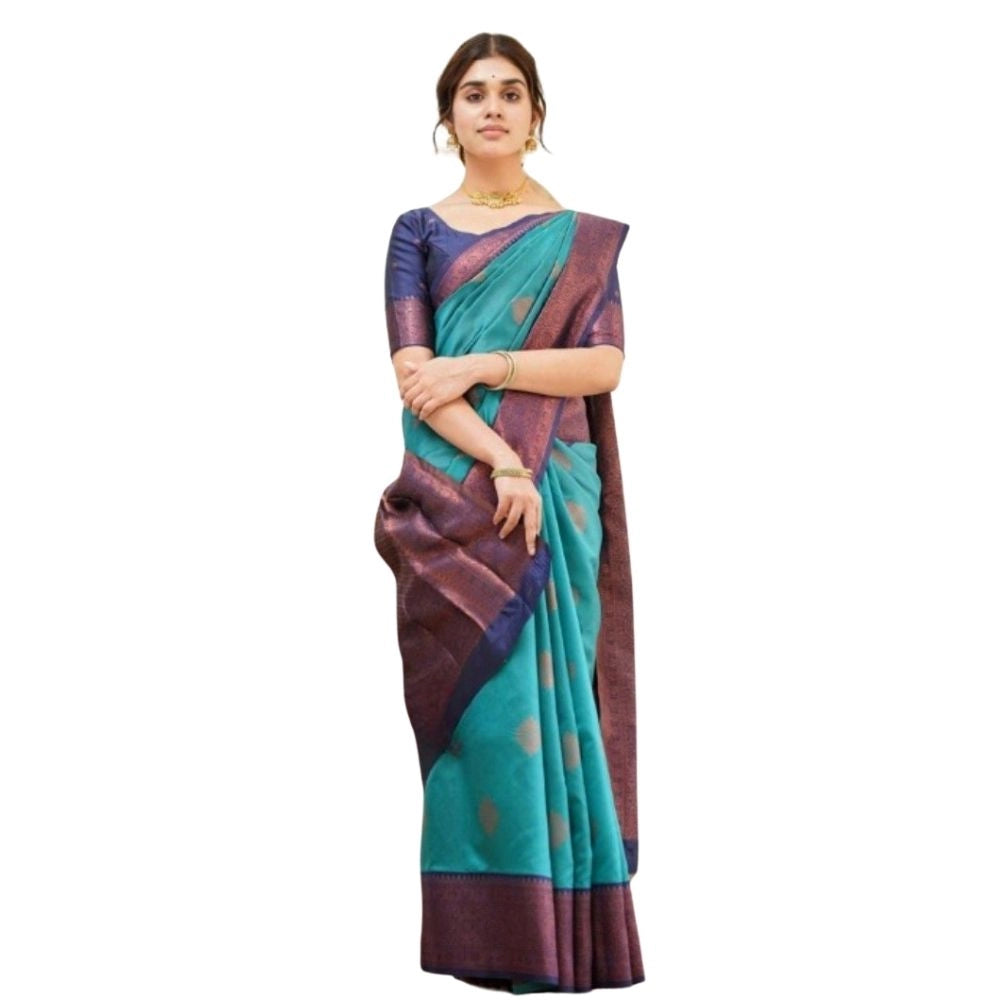 Women's Silk Printed Saree With Unstitched Blouse 5.5Mtr (Rama) - VANSHELLE