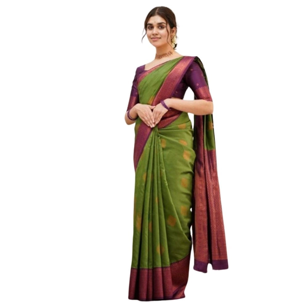 Women's Silk Printed Saree With Unstitched Blouse 5.5Mtr (Green) - VANSHELLE