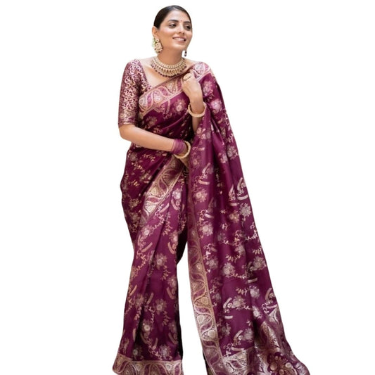 Women's Silk Printed Saree With Unstitched Blouse 5.5Mtr (Wine) - VANSHELLE