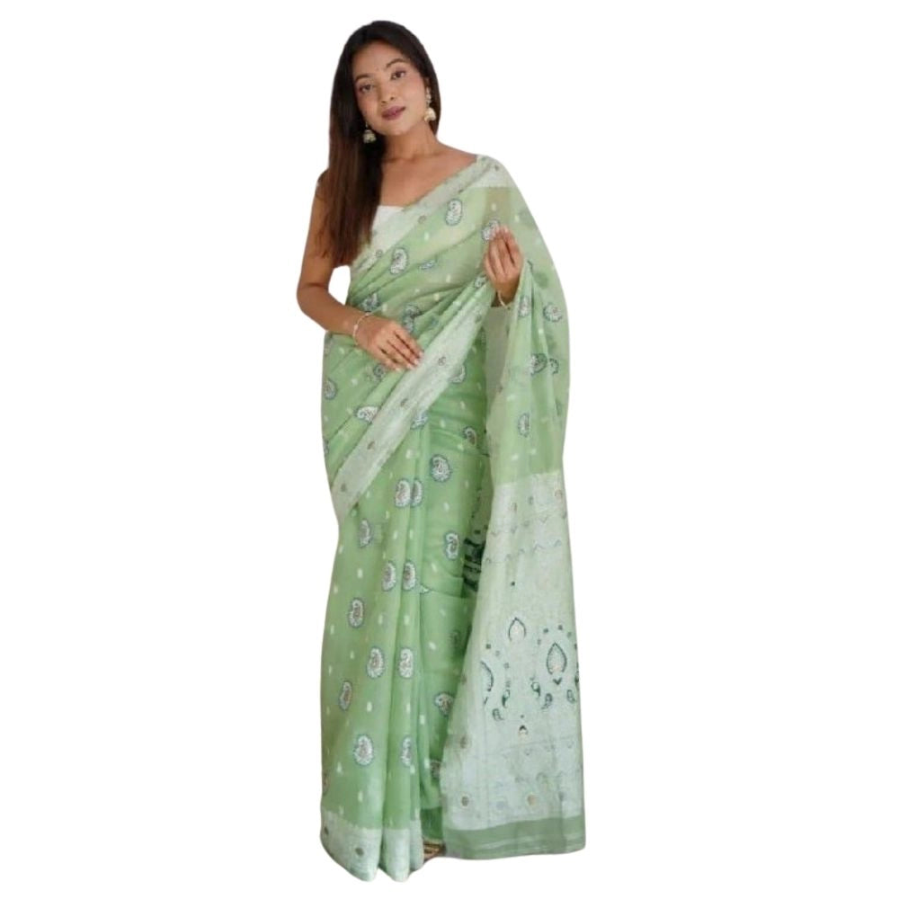 Women'S Cotton Printed Saree With Unstitched Blouse 5.5Mtr (Pi
