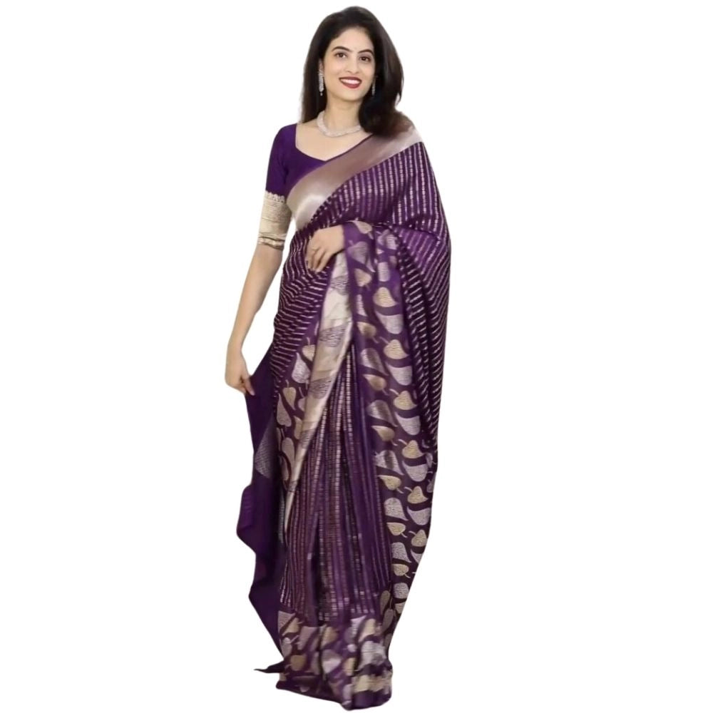 Women's Silk Printed Saree With Unstitched Blouse 5.5Mtr (Purple) - VANSHELLE