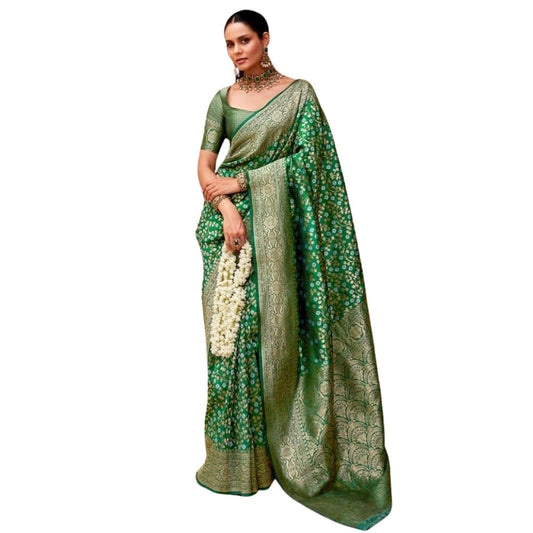 Women's Silk Printed Saree With Unstitched Blouse 5.5Mtr (Green) - VANSHELLE