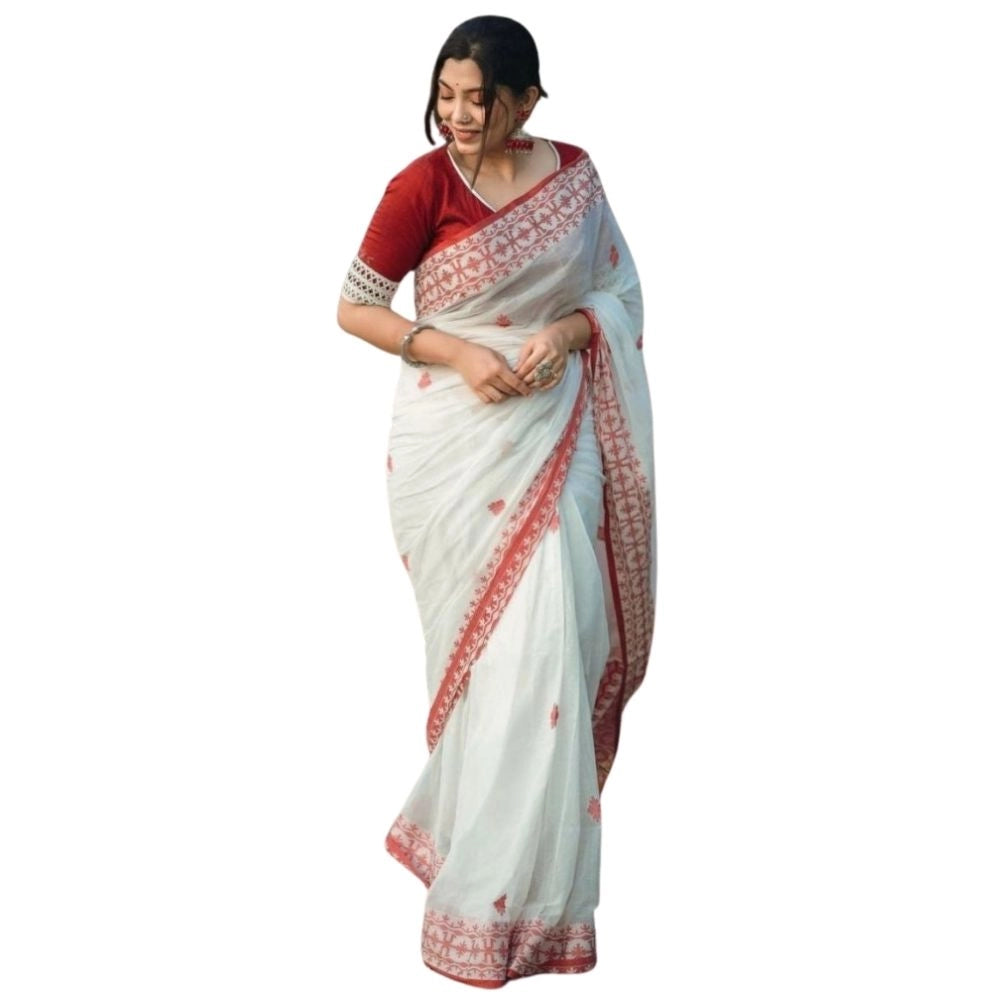 Women'S Cotton Printed Saree With Unstitched Blouse 5.5Mtr (Wh