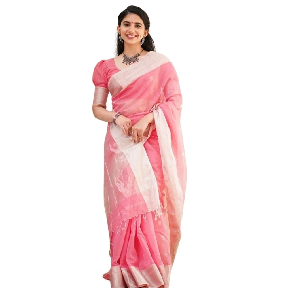 Women's Cotton Printed Saree With Unstitched Blouse 5.5Mtr (Pink) - VANSHELLE
