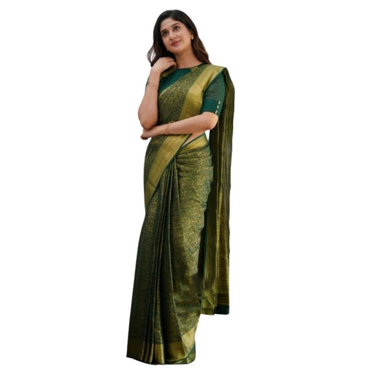 Women's Silk Printed Saree With Unstitched Blouse 5.5Mtr (Green) - VANSHELLE