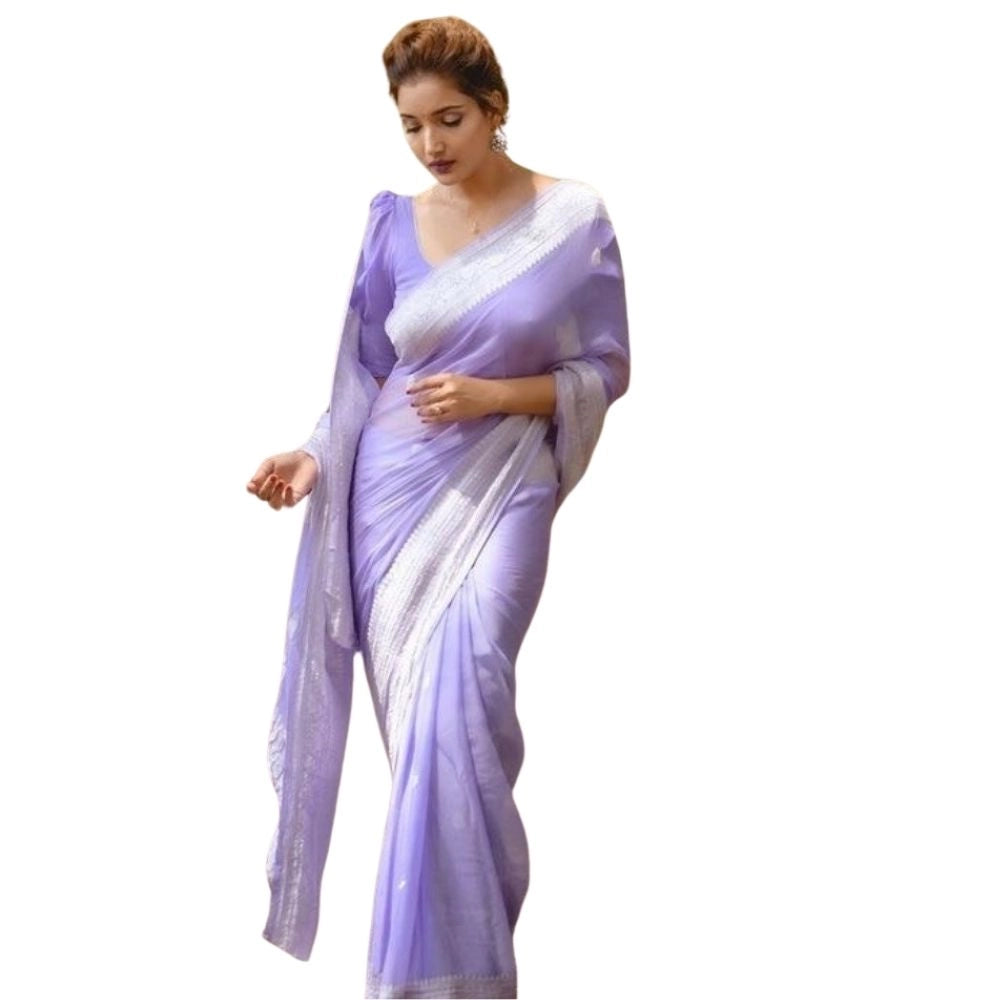Women's Cotton Printed Saree With Unstitched Blouse 5.5Mtr (Lavender) - VANSHELLE