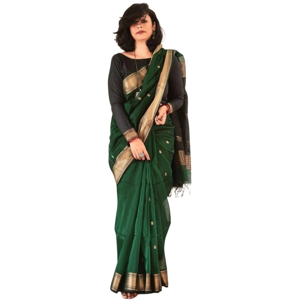 Women'S Silk Printed Saree With Unstitched Blouse 5.5Mtr (Dark