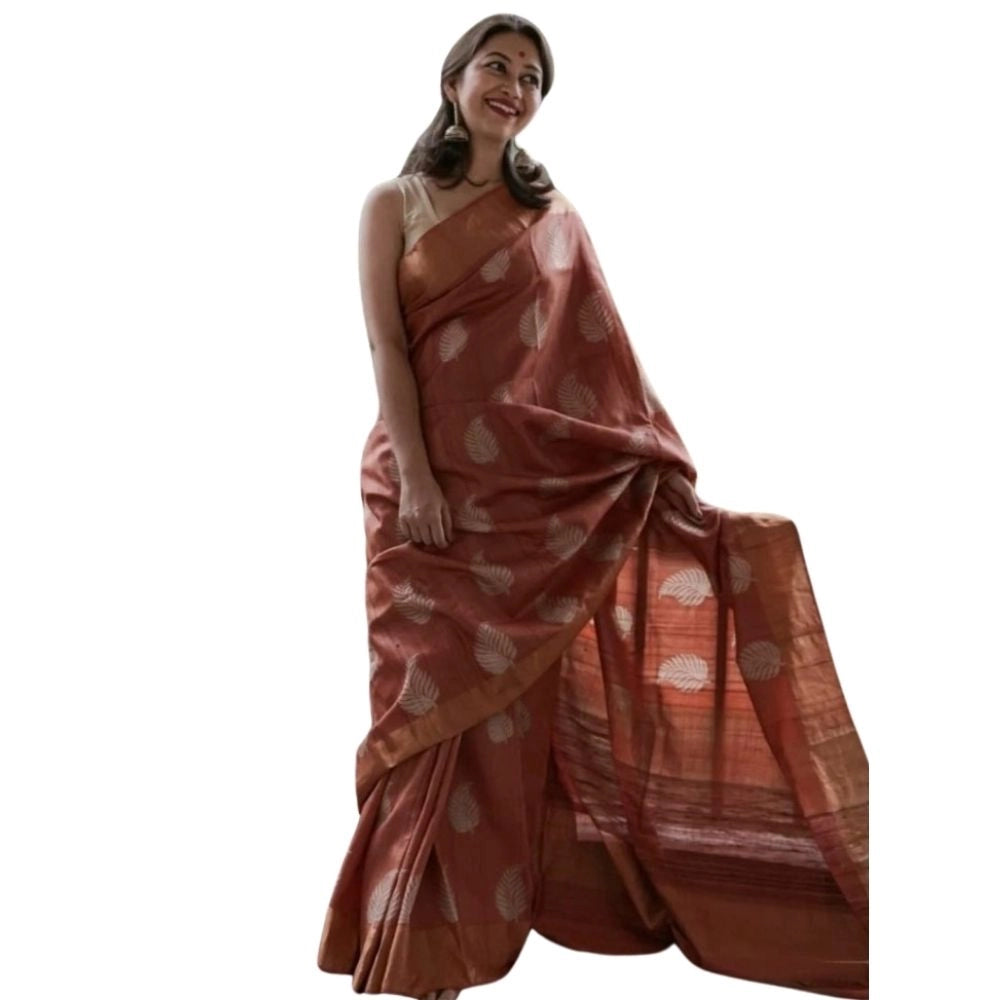 Women's Silk Printed Saree With Unstitched Blouse 5.5Mtr (Maroon) - VANSHELLE