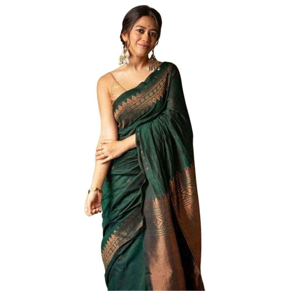 Women's Silk Printed Saree With Unstitched Blouse 5.5Mtr (Green) - VANSHELLE