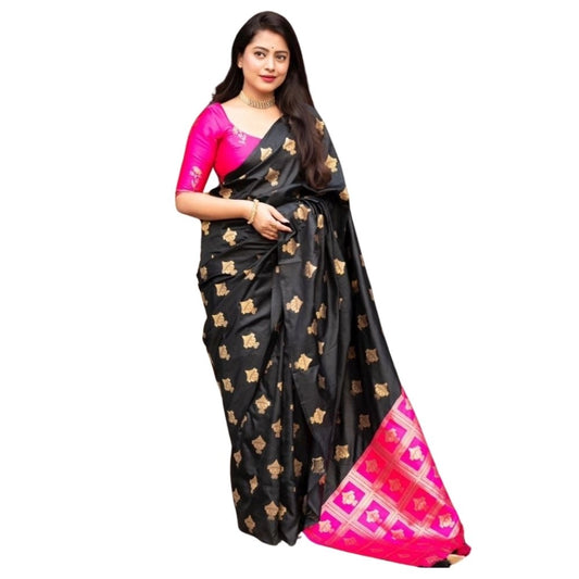 Women's Silk Printed Saree With Unstitched Blouse 5.5Mtr (Pink) - VANSHELLE