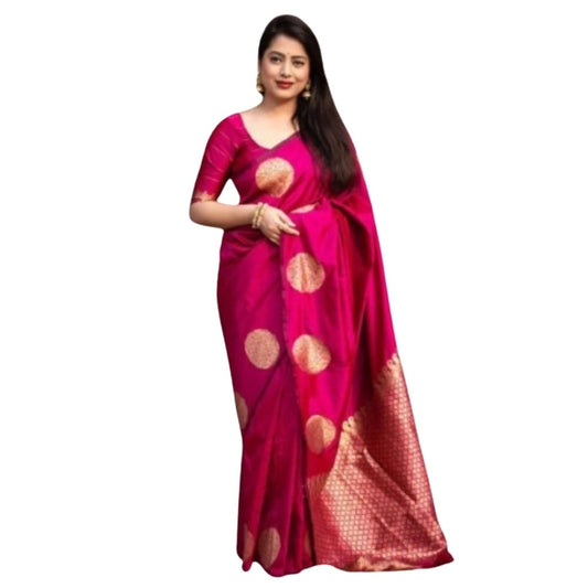 Women's Silk Printed Saree With Unstitched Blouse 5.5Mtr (Pink) - VANSHELLE
