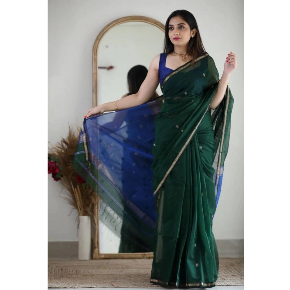 Women's Cotton Printed Saree With Unstitched Blouse 5.5Mtr (Green) - VANSHELLE