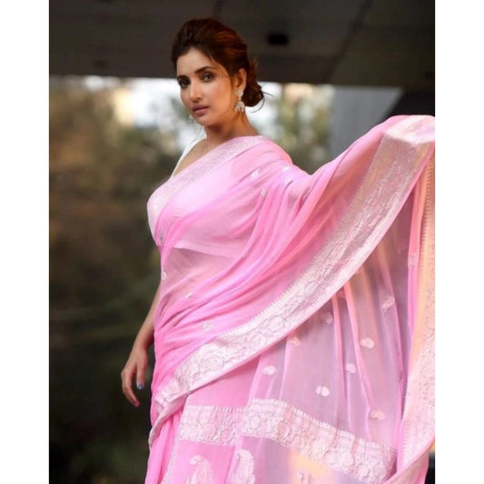 Women's Cotton Printed Saree With Unstitched Blouse 5.5Mtr (Pink) - VANSHELLE