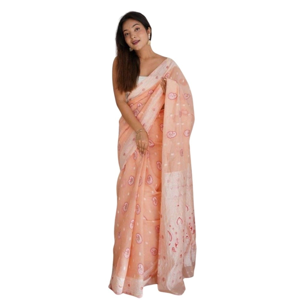 Women'S Cotton Printed Saree With Unstitched Blouse 5.5Mtr (Pe