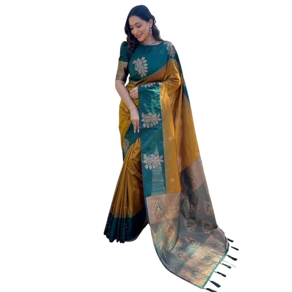 Women's Silk Printed Saree With Unstitched Blouse 5.5Mtr (Yellow) - VANSHELLE