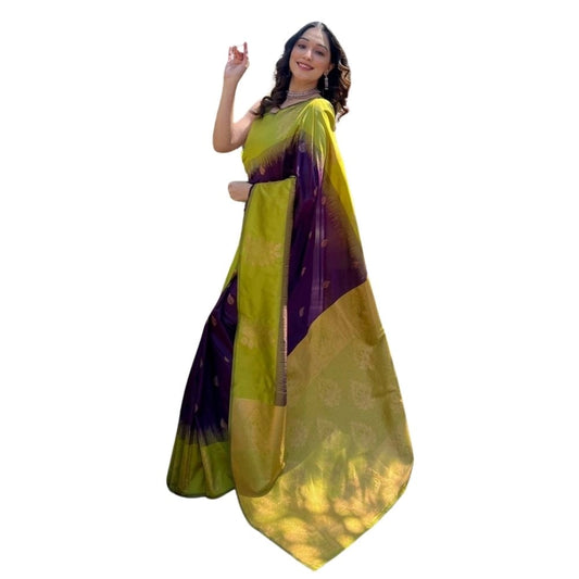 Women's Silk Printed Saree With Unstitched Blouse 5.5Mtr (Wine) - VANSHELLE