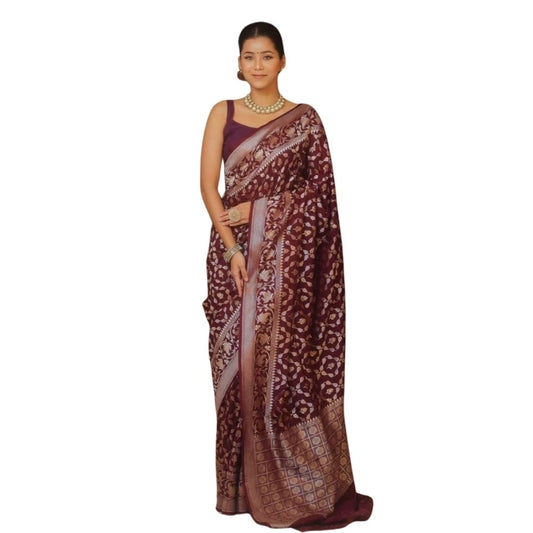 Women's Silk Printed Saree With Unstitched Blouse 5.5Mtr (Maroon) - VANSHELLE