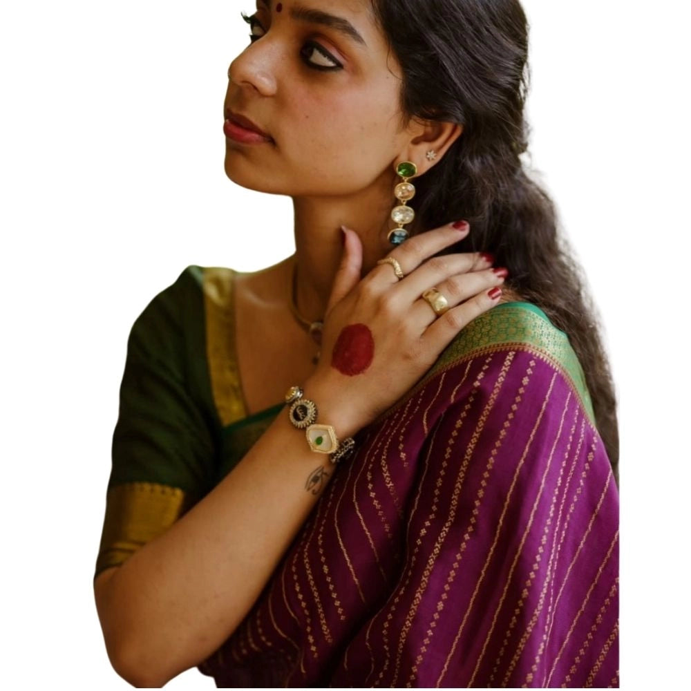 Women's Silk Printed Saree With Unstitched Blouse 5.5Mtr (Wine) - VANSHELLE