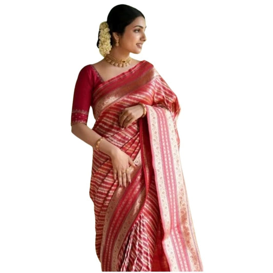 Women's Silk Printed Saree With Unstitched Blouse 5.5Mtr (Pink) - VANSHELLE