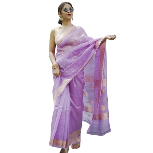 Women's Cotton Printed Saree With Unstitched Blouse 5.5Mtr (Lavender) - VANSHELLE