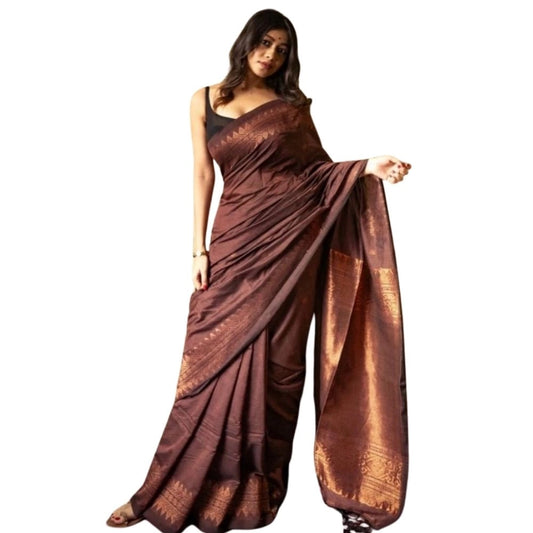 Women'S Silk Printed Saree With Unstitched Blouse 5.5Mtr (Coff