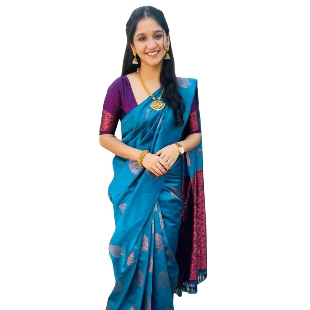 Women's Silk Printed Saree With Unstitched Blouse 5.5Mtr (Rama) - VANSHELLE