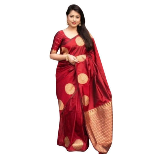 Women's Silk Printed Saree With Unstitched Blouse 5.5Mtr (Red) - VANSHELLE