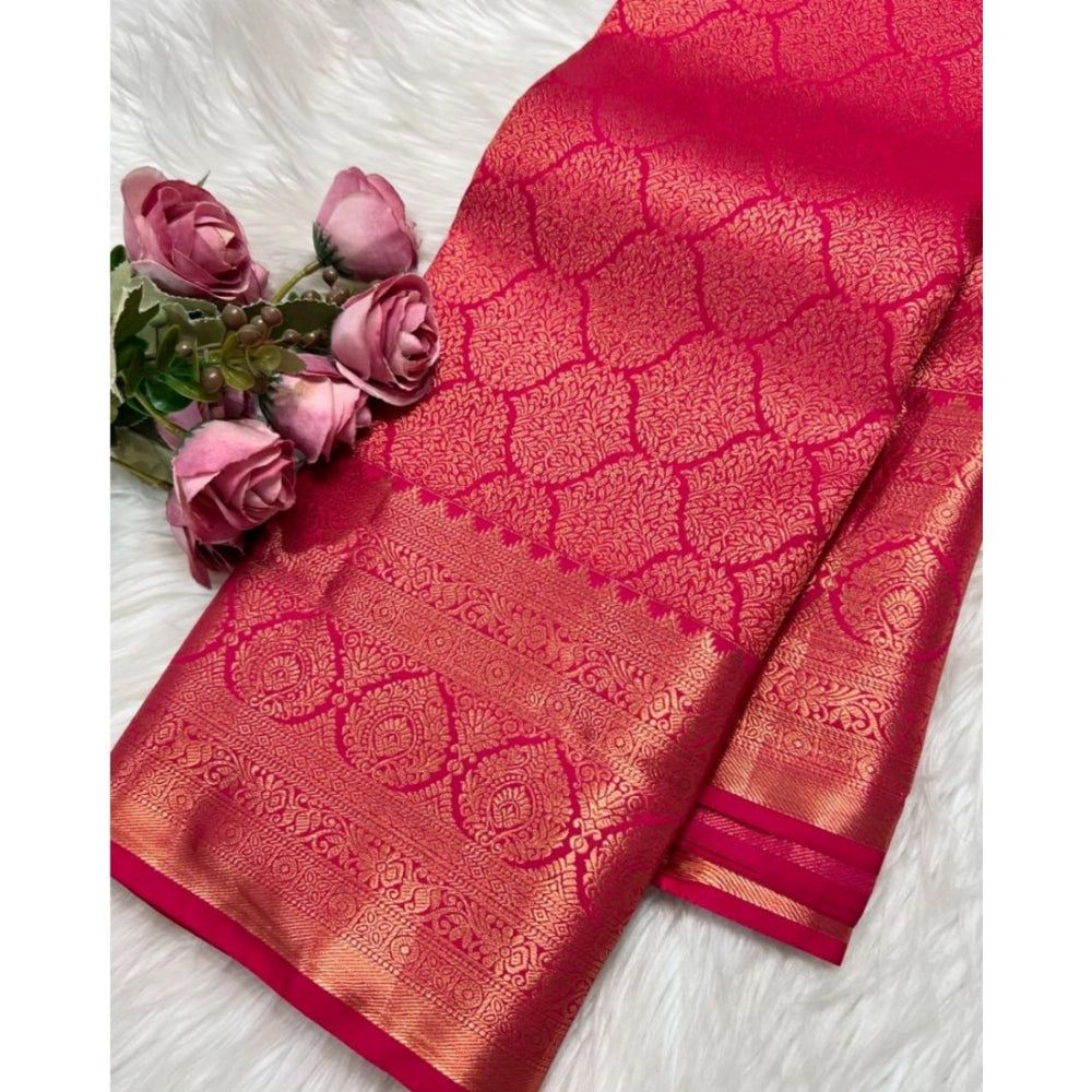 Women'S Silk Printed Saree With Unstitched Blouse 5.5Mtr (Rani