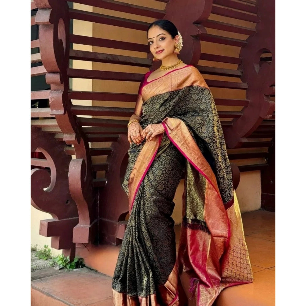 Women's Silk Printed Saree With Unstitched Blouse 5.5Mtr (Green) - VANSHELLE