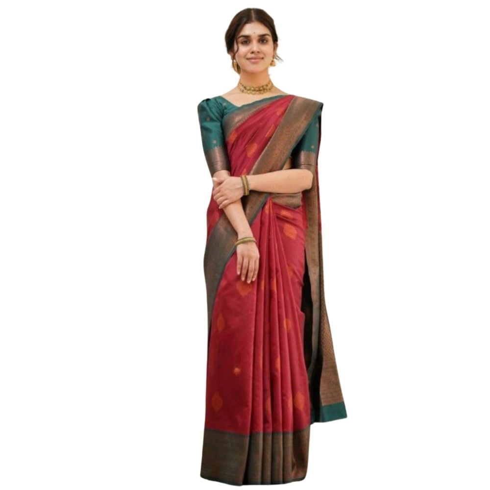 Women's Silk Printed Saree With Unstitched Blouse 5.5Mtr (Red) - VANSHELLE