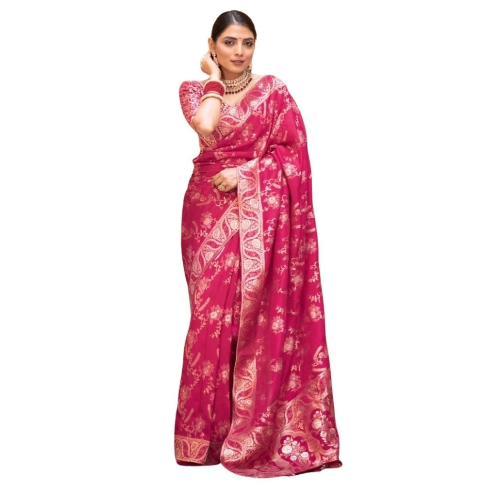 Women's Silk Printed Saree With Unstitched Blouse 5.5Mtr (Pink) - VANSHELLE