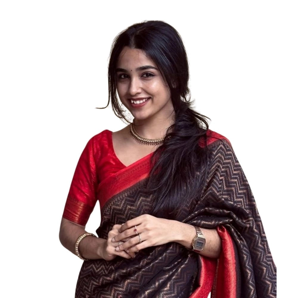 Women's Silk Printed Saree With Unstitched Blouse 5.5Mtr (Brown) - VANSHELLE