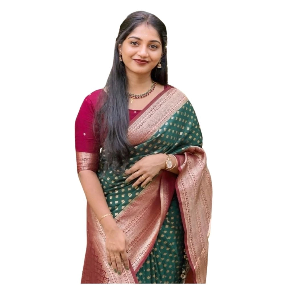 Women'S Silk Printed Saree With Unstitched Blouse 5.5Mtr (Gree
