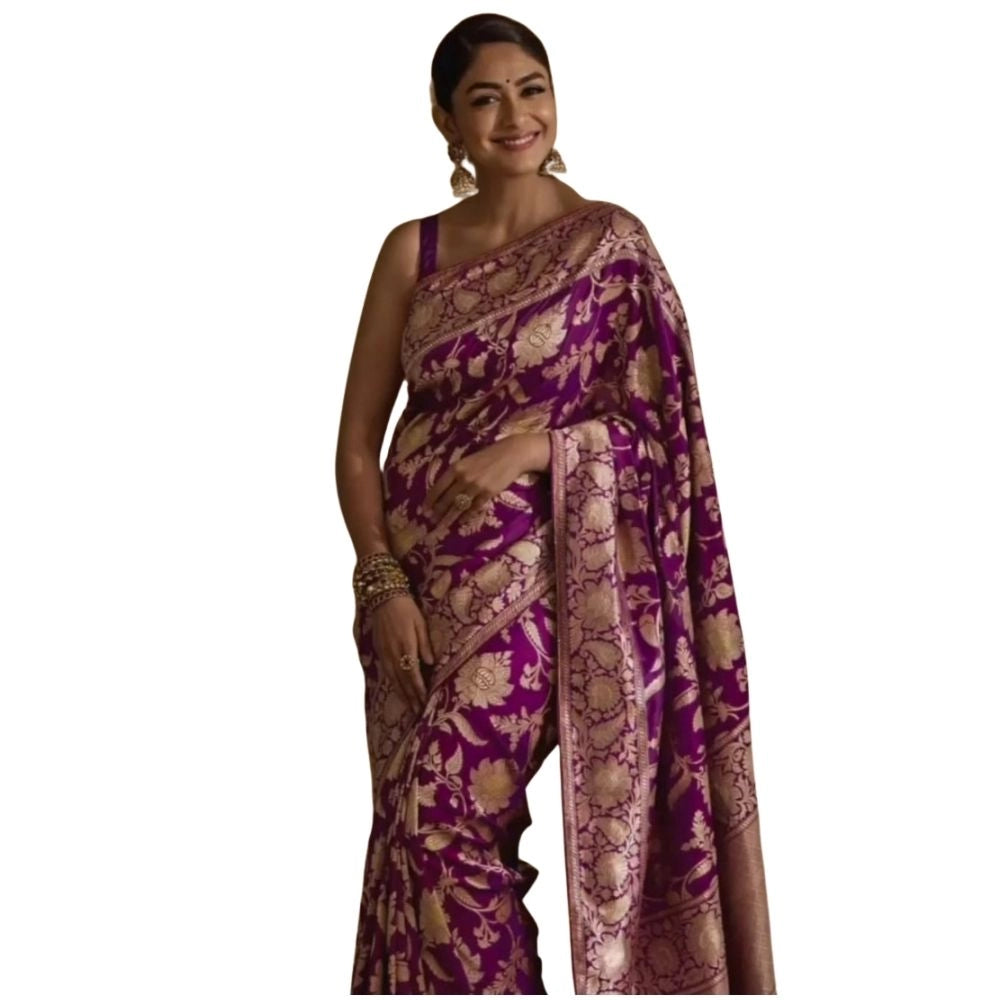 Women's Silk Printed Saree With Unstitched Blouse 5.5Mtr (Purple) - VANSHELLE