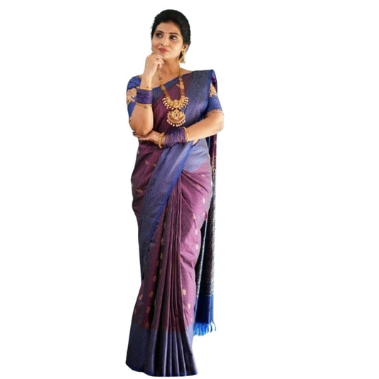 Women's Silk Printed Saree With Unstitched Blouse 5.5Mtr (Purple) - VANSHELLE