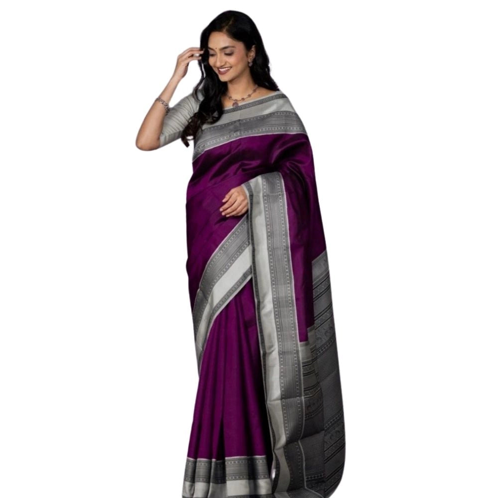 Women's Silk Printed Saree With Unstitched Blouse 5.5Mtr (Purple) - VANSHELLE