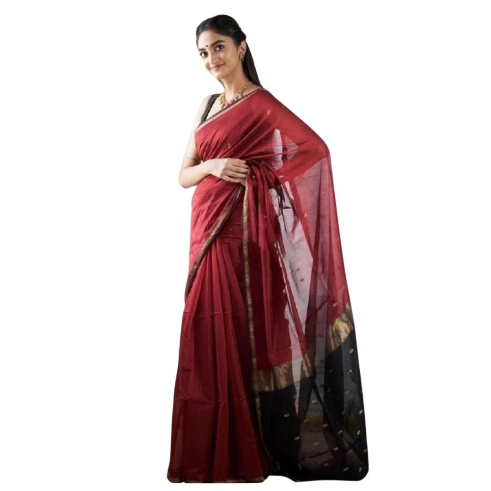 Women's Cotton Printed Saree With Unstitched Blouse 5.5Mtr (Red) - VANSHELLE