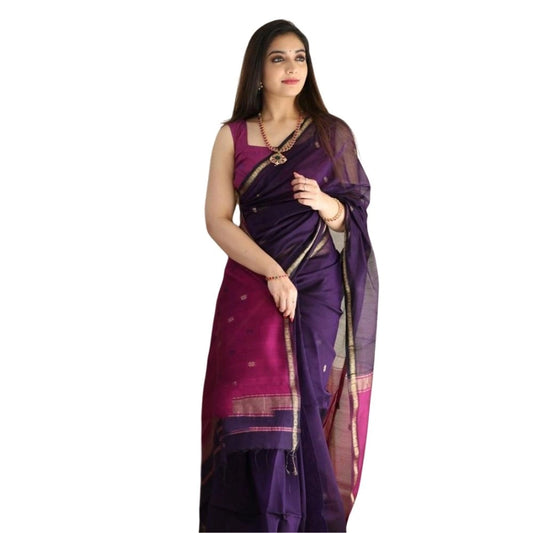 Women's Cotton Printed Saree With Unstitched Blouse 5.5Mtr (Navy Blue) - VANSHELLE