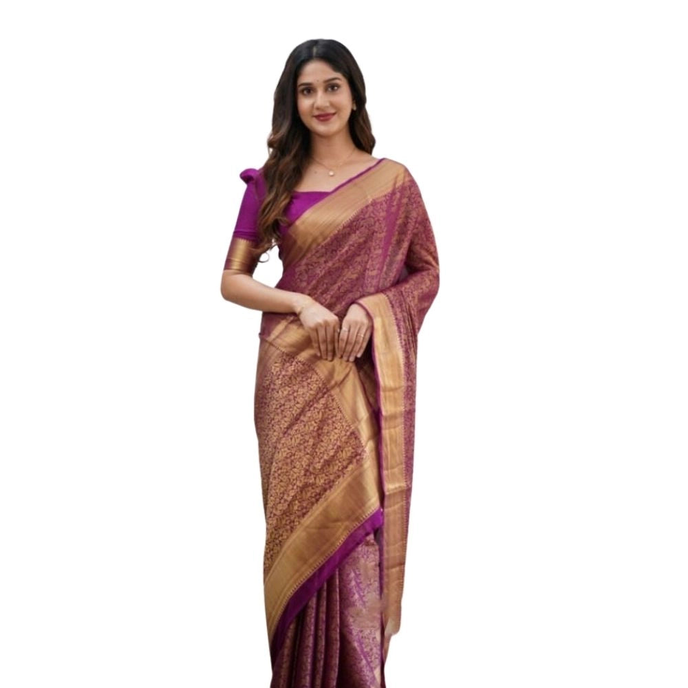 Women's Silk Printed Saree With Unstitched Blouse 5.5Mtr (Wine) - VANSHELLE