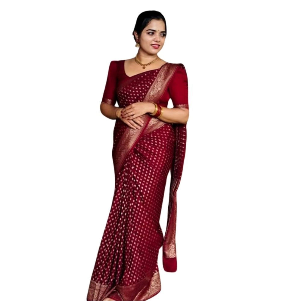 Women's Silk Printed Saree With Unstitched Blouse 5.5Mtr (Maroon) - VANSHELLE
